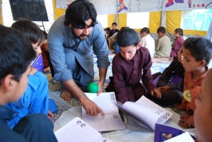 Students at the Jalozai refugee camp in Pakistan.